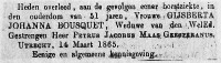 Overlijdensbericht G.J. Bousquet (1865)
